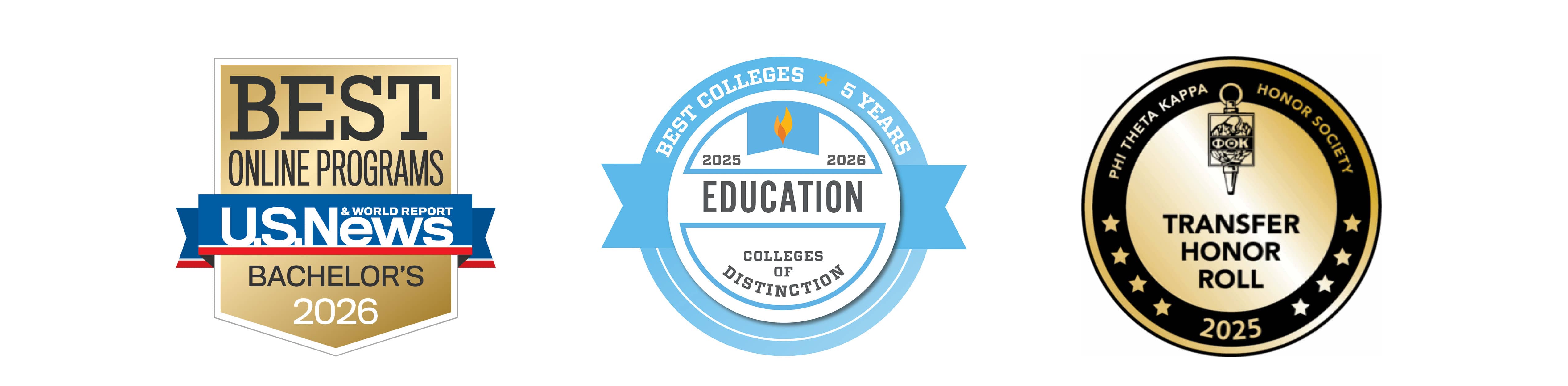 Three decorative badges showing rankings for the online Special Education program.